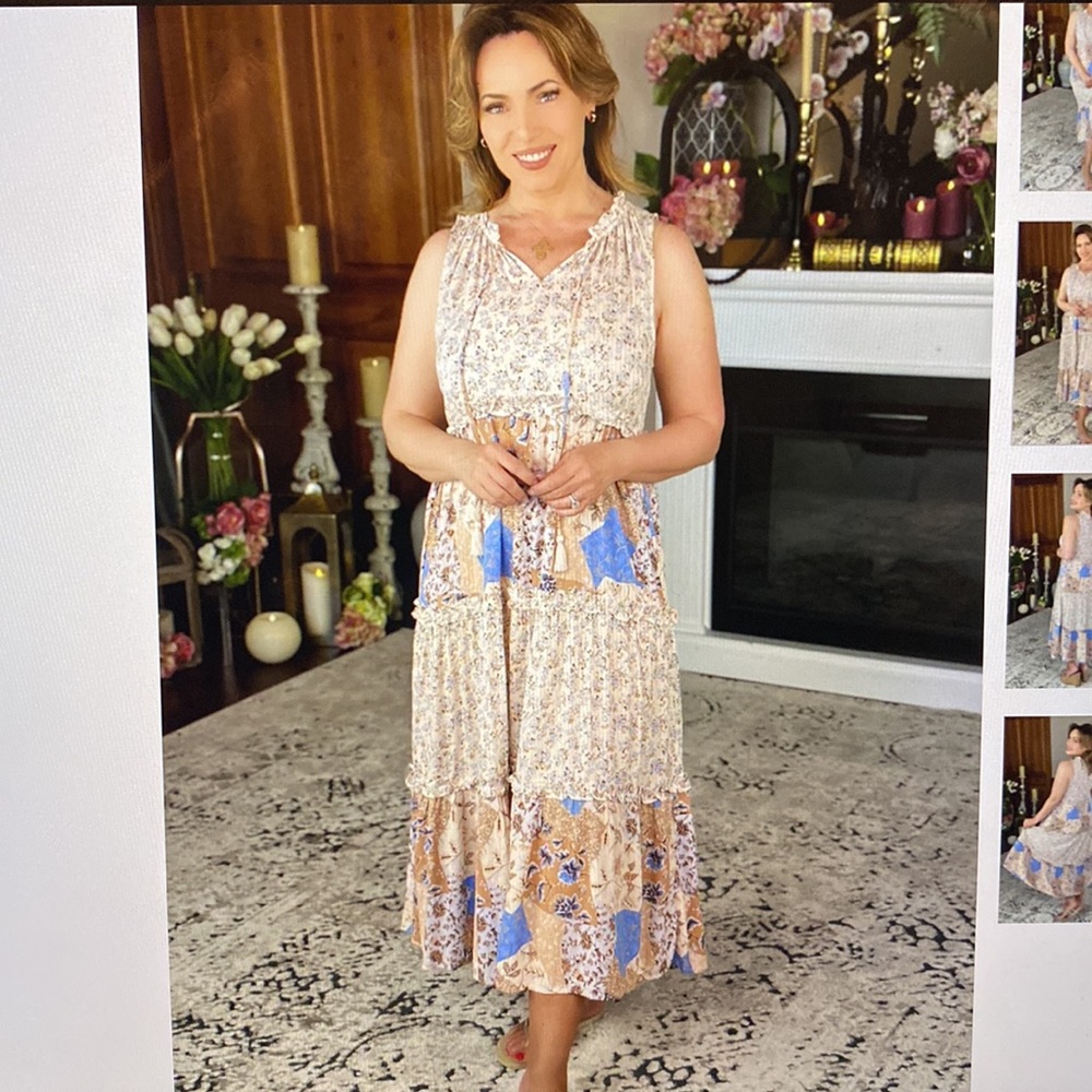 NWT sz L Blue and khaki floral dress by Doe & Rae  Lisa Robertson